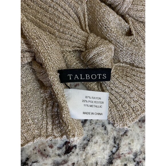 Talbots Metallic Knit Scarf With Knotted Tassel Ends Beige Gold Minimalist - Picture 4 of 9
